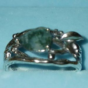 Moss Agate Leaf Engagement Ring - 925 Sterling Silver Unique Branch Design